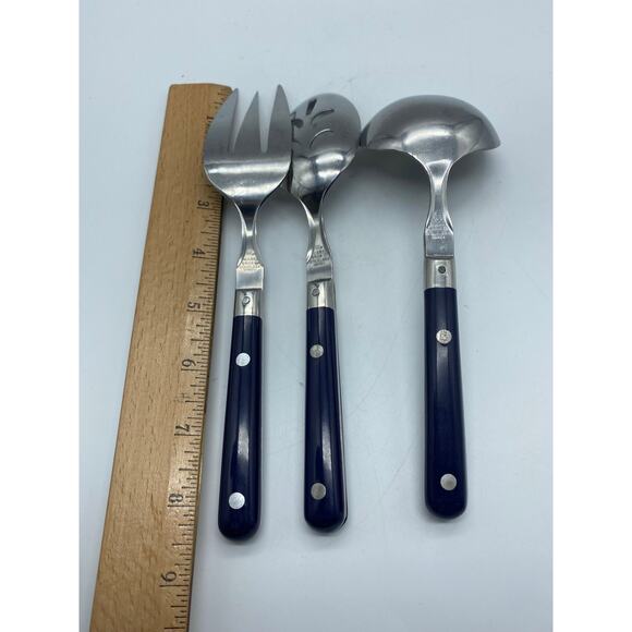 VINTAGE - Mardi Gras Washington Forge Korea Stainless Steel serve set Blue ‎ 3pc - Picture 5 of 5